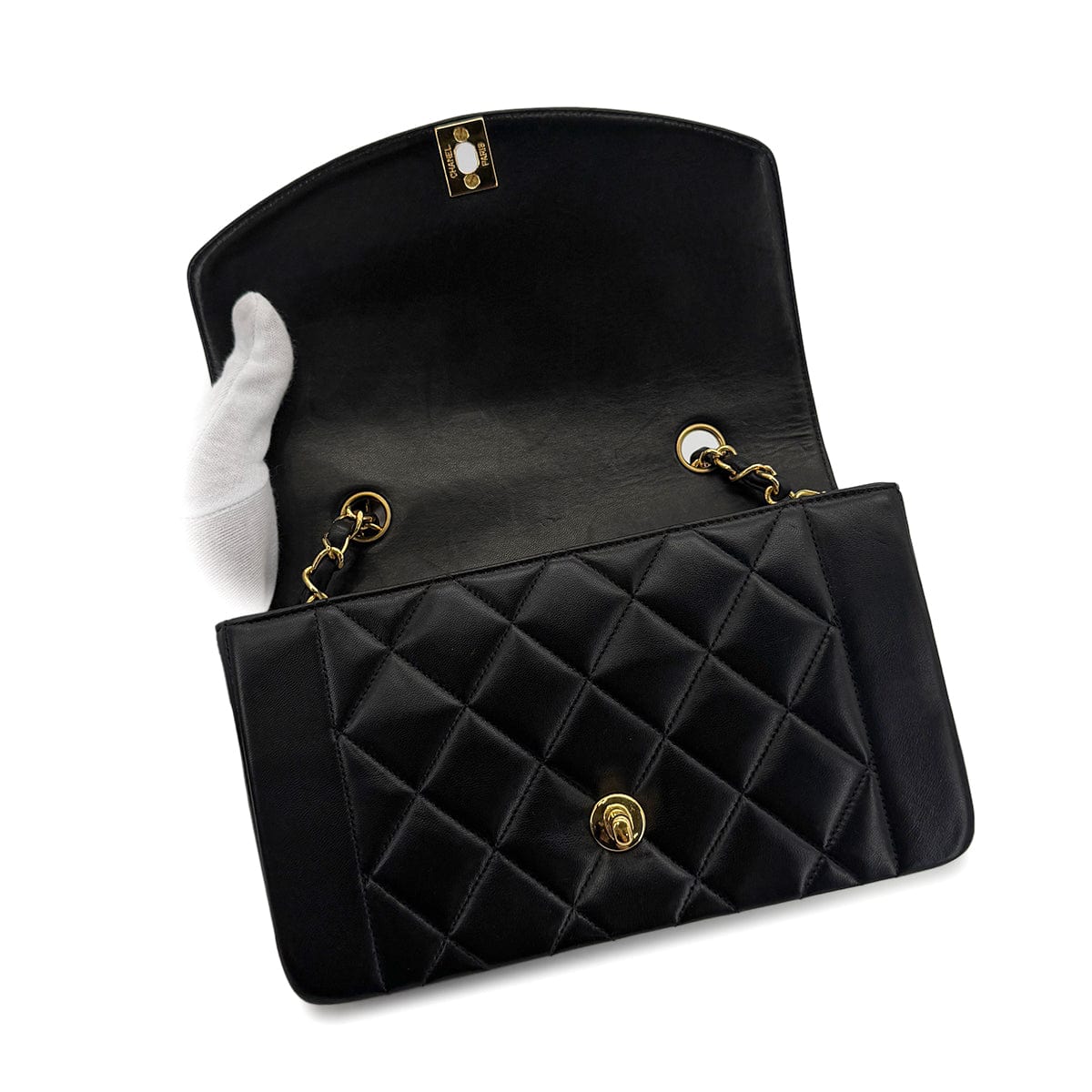 Luxury Promise Japan CHANEL VINTAGE DIANA SMALL CHAIN SHOULDER BAG BLACK LAMB SKIN 90280288