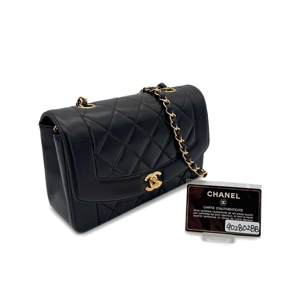 Luxury Promise Japan CHANEL VINTAGE DIANA SMALL CHAIN SHOULDER BAG BLACK LAMB SKIN 90280288