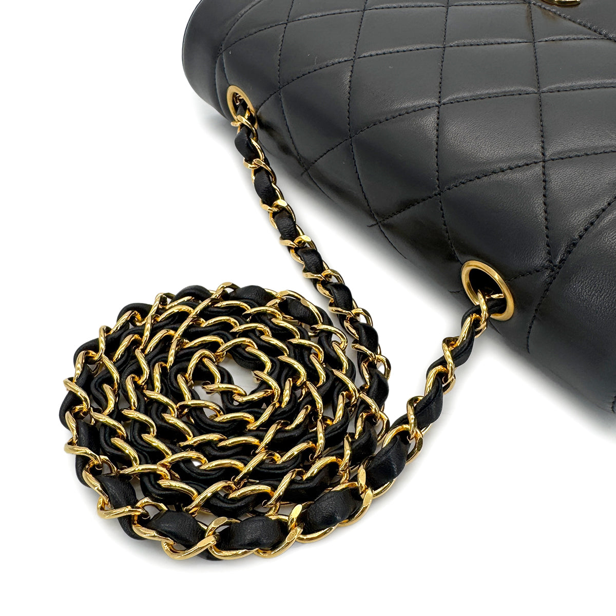 Luxury Promise Japan CHANEL VINTAGE DIANA SMALL CHAIN SHOULDER BAG BLACK LAMB SKIN 90280288