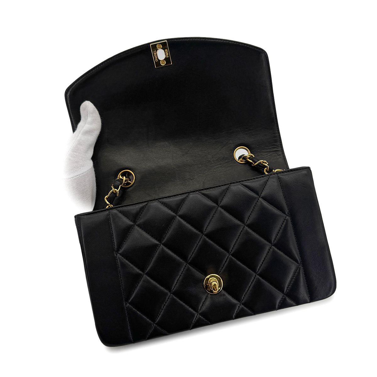 Luxury Promise Japan CHANEL VINTAGE DIANA SMALL CHAIN SHOULDER BAG BLACK LAMB SKIN 90280288