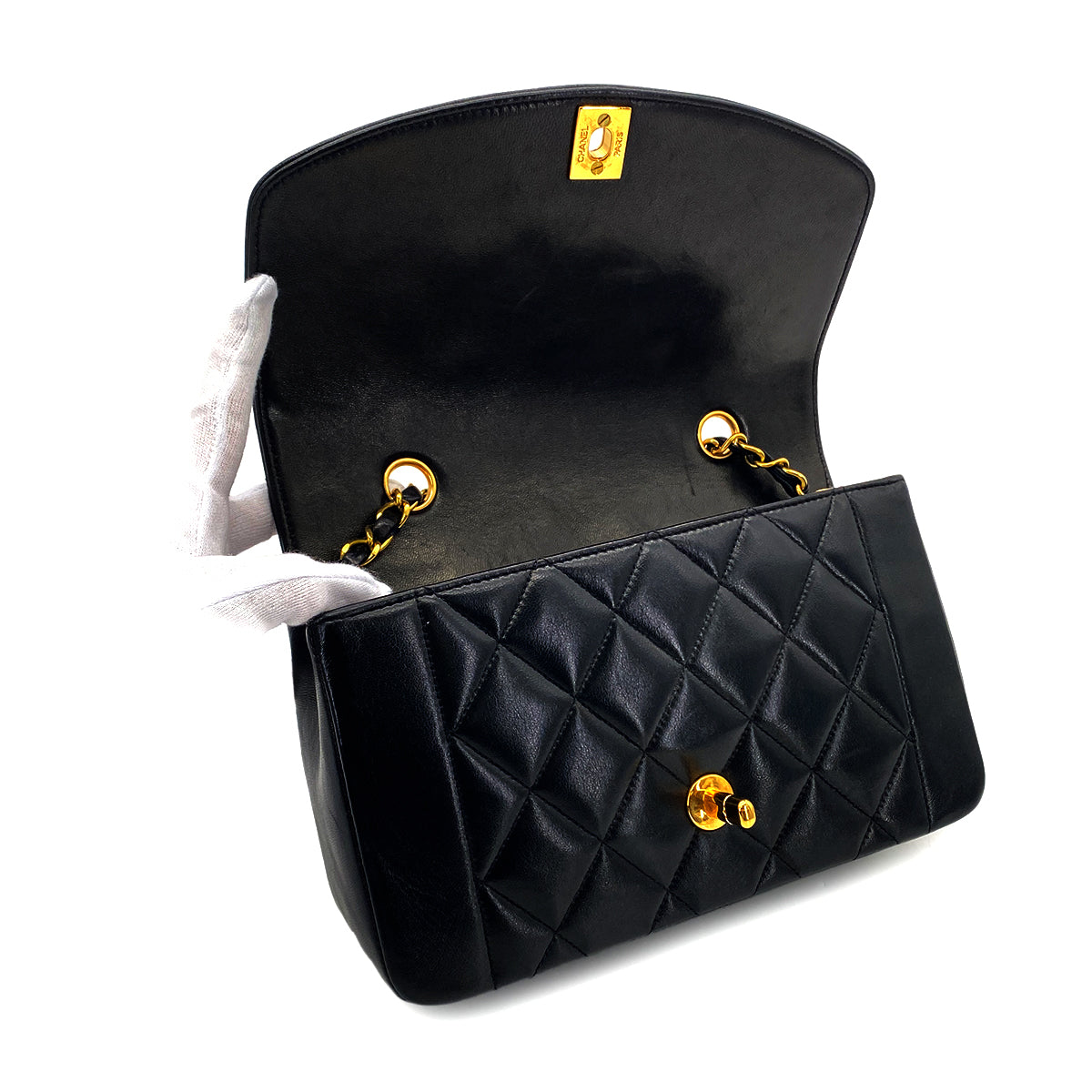 Luxury Promise Japan CHANEL VINTAGE DIANA SMALL CHAIN SHOULDER BAG BLACK LAMB SKIN 90282748