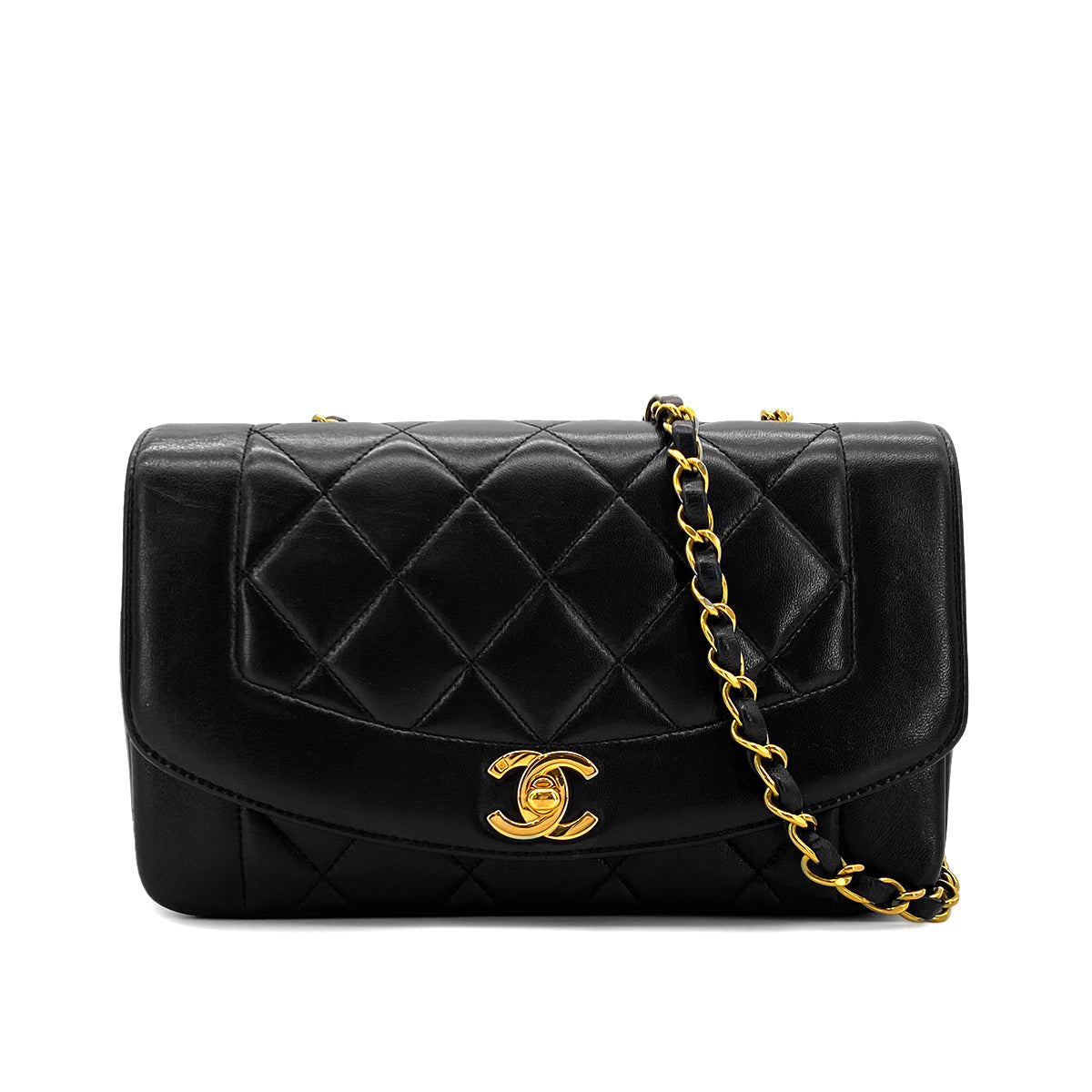 Luxury Promise Japan CHANEL VINTAGE DIANA SMALL CHAIN SHOULDER BAG BLACK LAMB SKIN 90282748