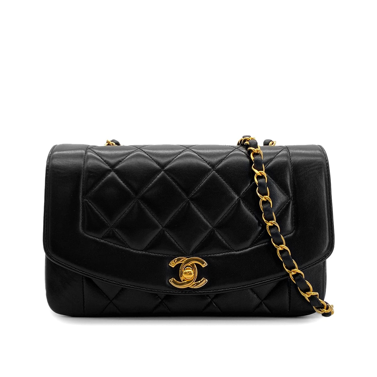 Luxury Promise Japan CHANEL VINTAGE DIANA SMALL CHAIN SHOULDER BAG BLACK LAMB SKIN 90283123