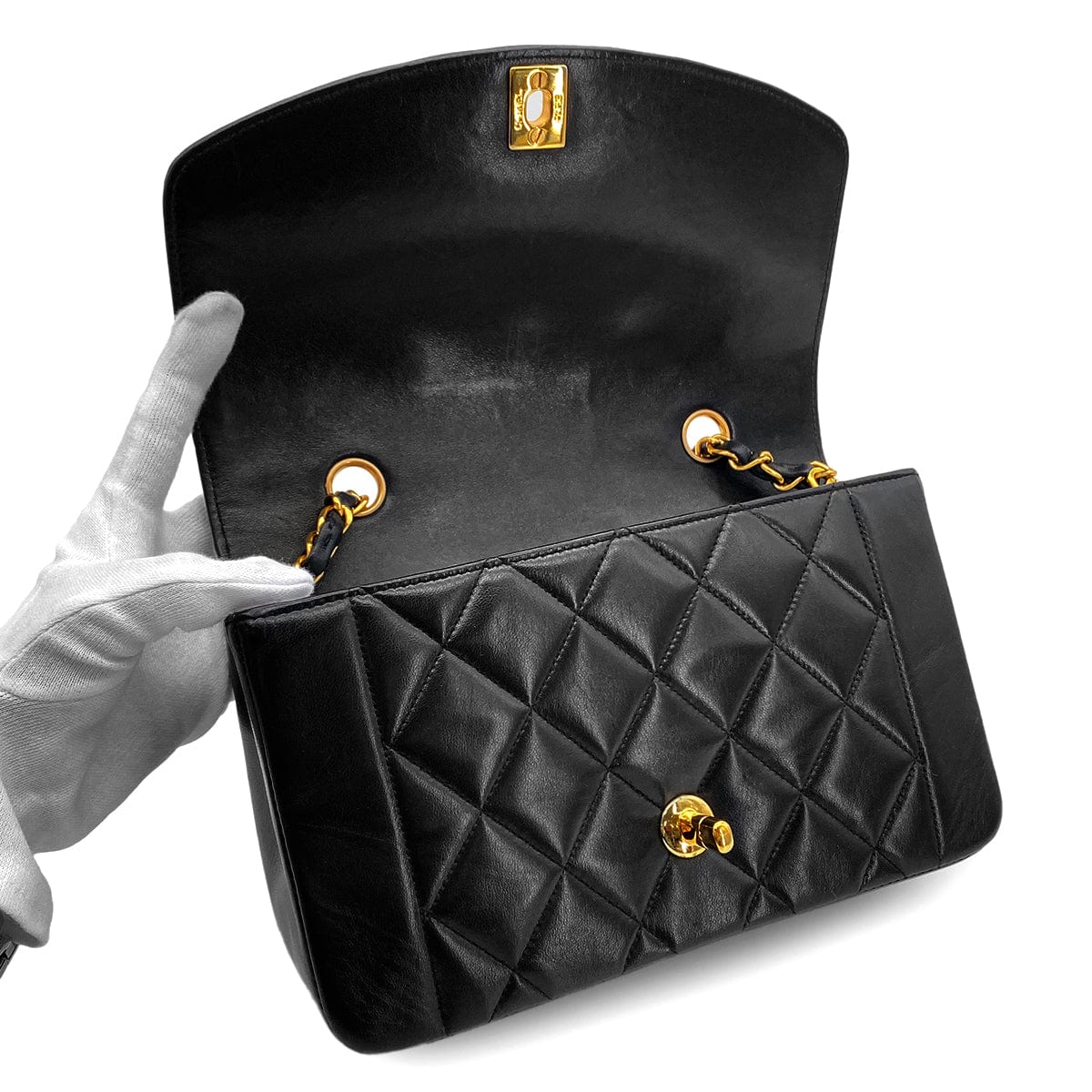 Luxury Promise Japan CHANEL VINTAGE DIANA SMALL CHAIN SHOULDER BAG BLACK LAMB SKIN 90283123