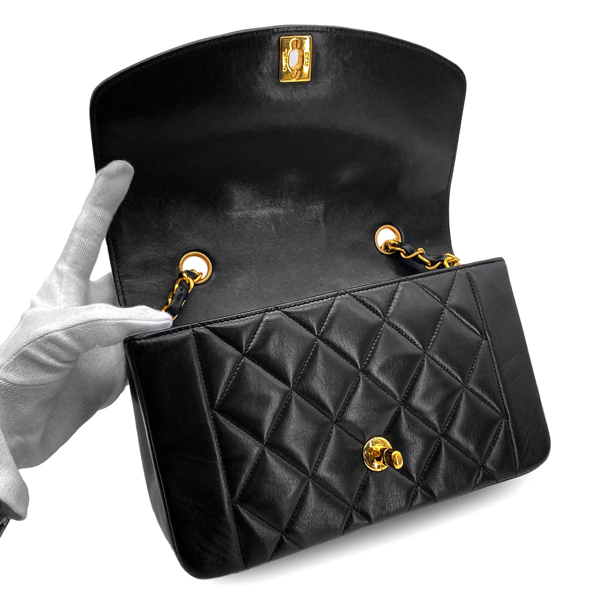 Luxury Promise Japan CHANEL VINTAGE DIANA SMALL CHAIN SHOULDER BAG BLACK LAMB SKIN 90283123
