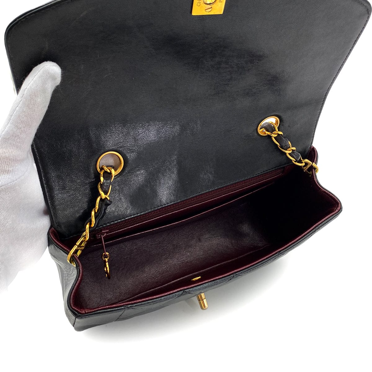 Luxury Promise Japan CHANEL VINTAGE DIANA SMALL CHAIN SHOULDER BAG BLACK LAMB SKIN 90288975