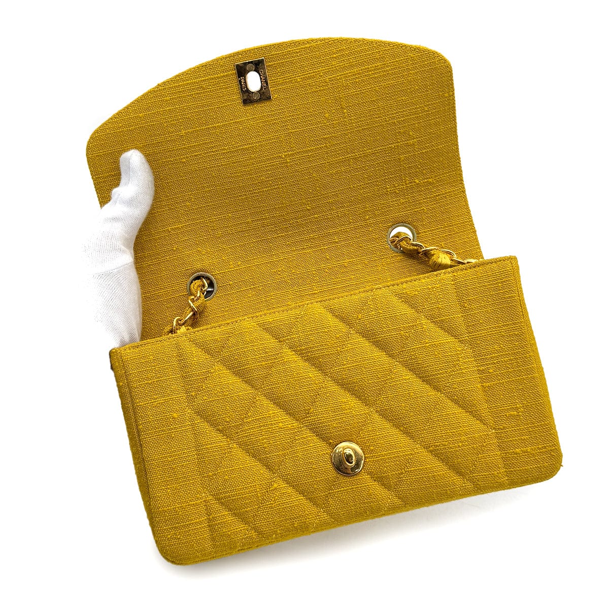 Luxury Promise Japan CHANEL VINTAGE DIANA SMALL CHAIN SHOULDER BAG YELLOW LINEN 90273870