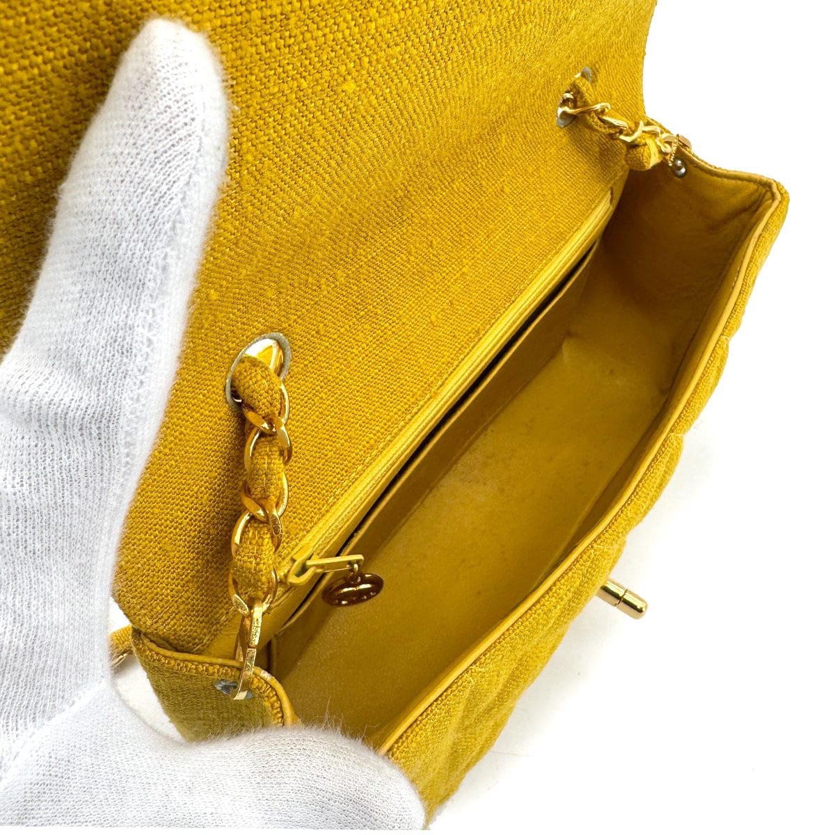 Luxury Promise Japan CHANEL VINTAGE DIANA SMALL CHAIN SHOULDER BAG YELLOW LINEN 90273870
