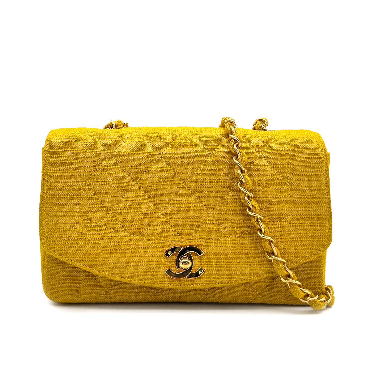 Luxury Promise Japan CHANEL VINTAGE DIANA SMALL CHAIN SHOULDER BAG YELLOW LINEN 90273870