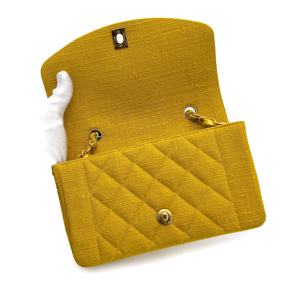 Luxury Promise Japan CHANEL VINTAGE DIANA SMALL CHAIN SHOULDER BAG YELLOW LINEN 90273870