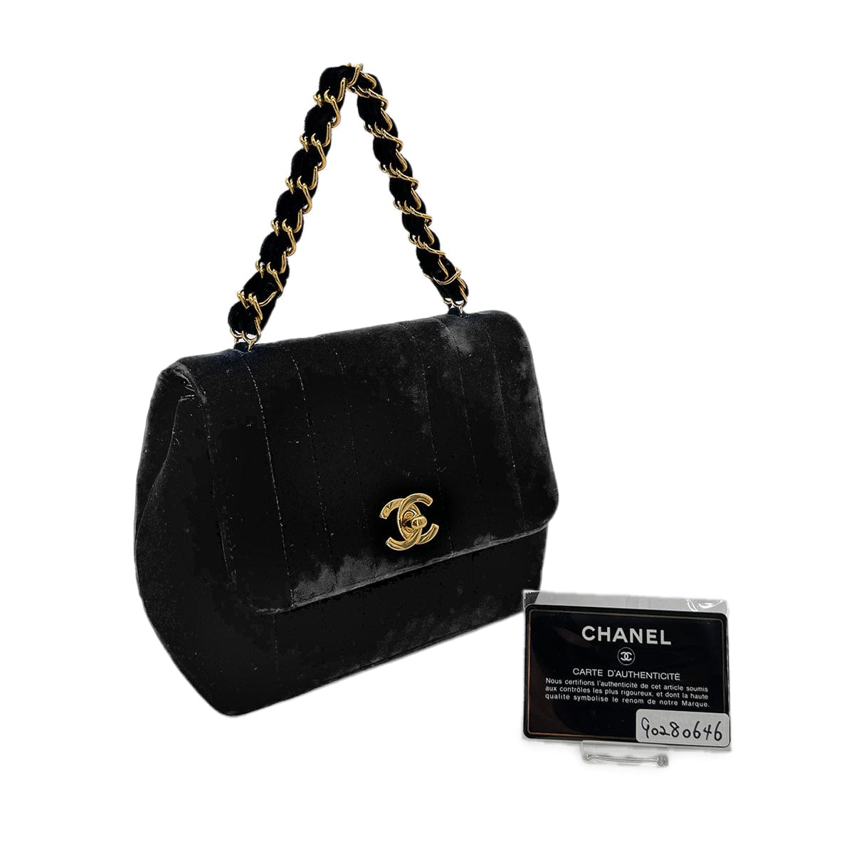 Luxury Promise Japan CHANEL VINTAGE DOUBLE CHAIN HAND BAG BLACK VELOUR 90280646