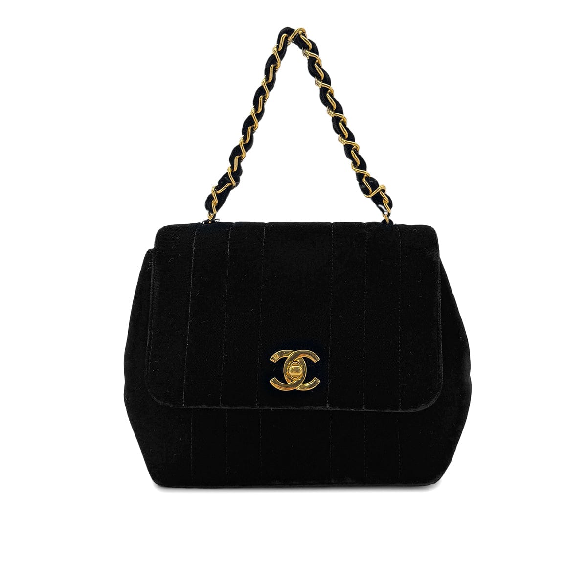 Luxury Promise Japan CHANEL VINTAGE DOUBLE CHAIN HAND BAG BLACK VELOUR 90280646