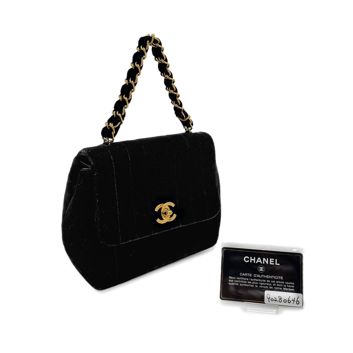 Luxury Promise Japan CHANEL VINTAGE DOUBLE CHAIN HAND BAG BLACK VELOUR 90280646