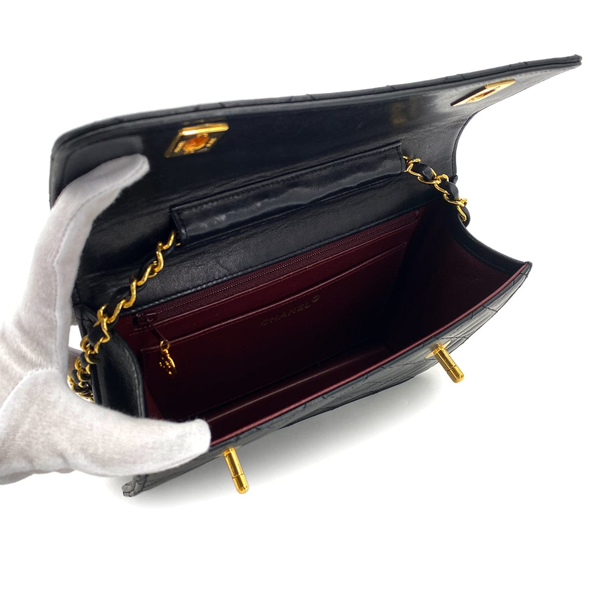 Luxury Promise Japan CHANEL VINTAGE DOUBLE TURN LOCK MATELASSE CHAIN SHOULDER HAND BAG BLACK LAMB SKIN 90306569