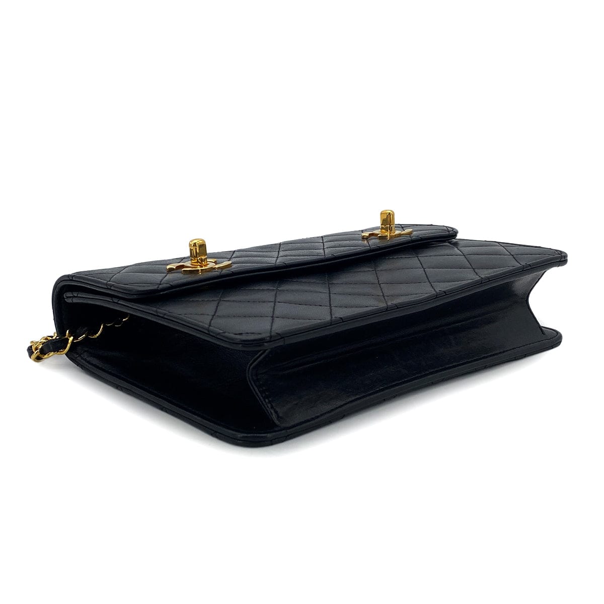 Luxury Promise Japan CHANEL VINTAGE DOUBLE TURN LOCK MATELASSE CHAIN SHOULDER HAND BAG BLACK LAMB SKIN 90306569