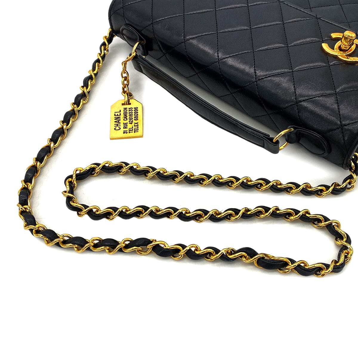 Luxury Promise Japan CHANEL VINTAGE DOUBLE TURN LOCK MATELASSE CHAIN SHOULDER HAND BAG BLACK LAMB SKIN 90306569