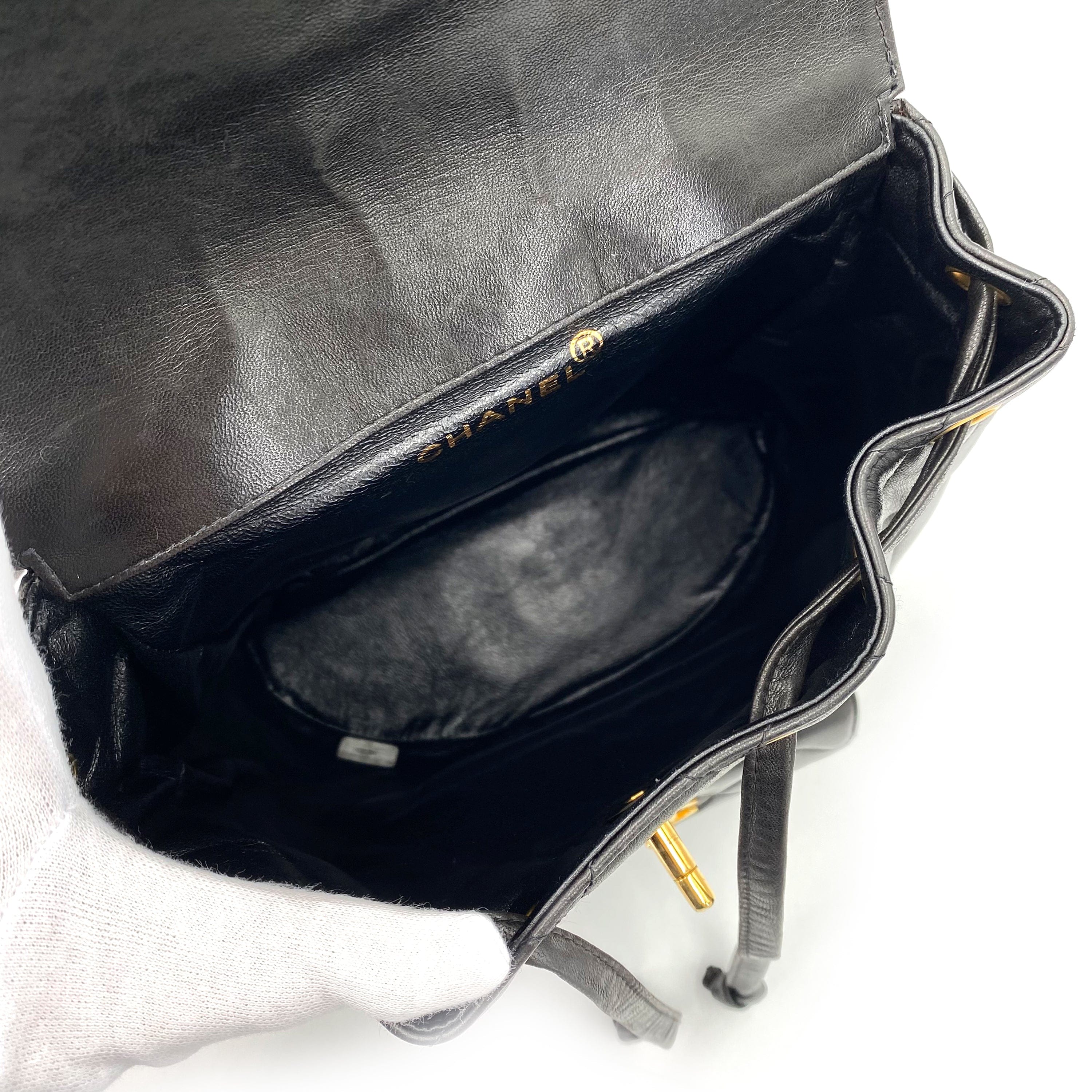 Luxury Promise Japan CHANEL VINTAGE DUMA CHAIN BACKPACK BLACK LAMB SKIN 90238998