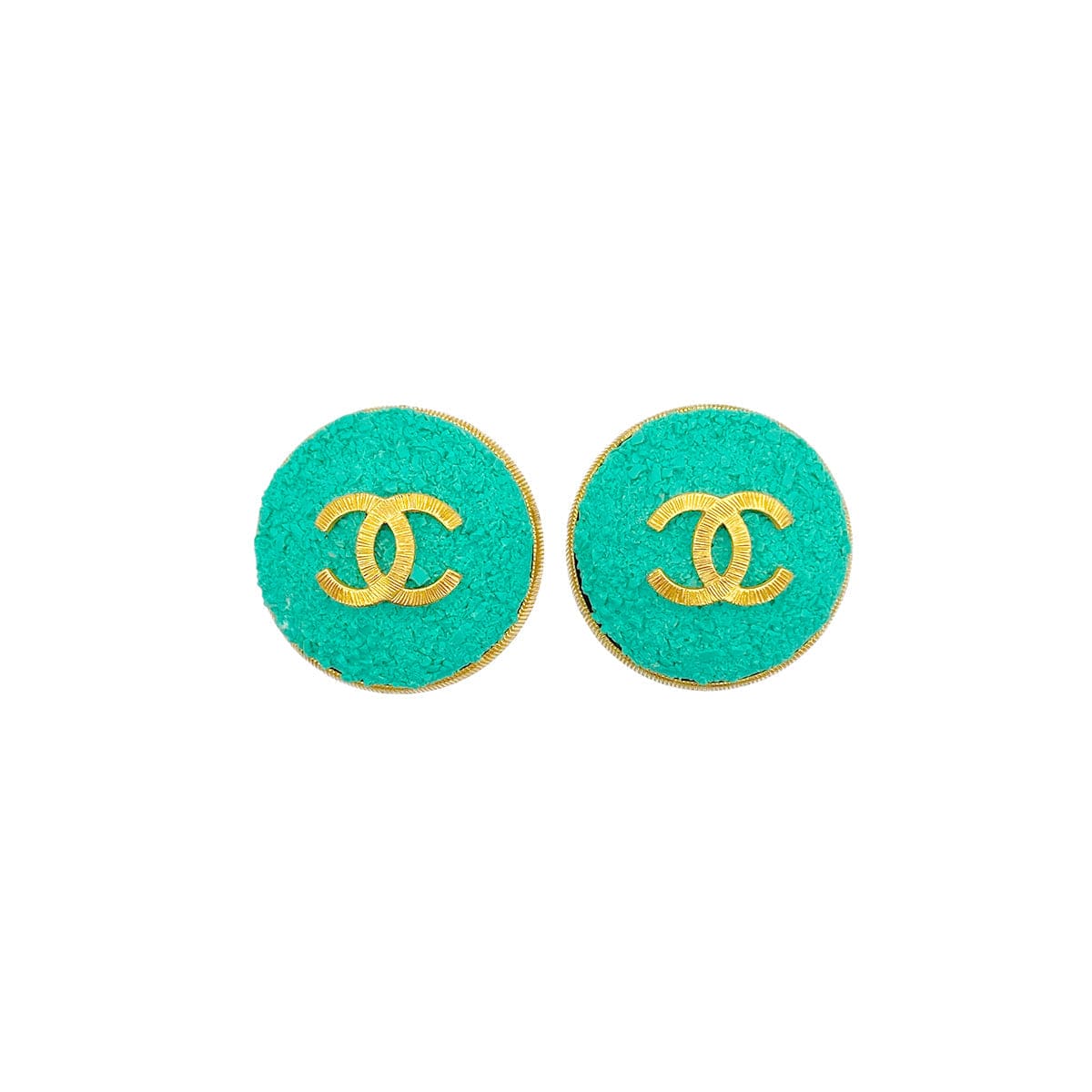 Luxury Promise Japan CHANEL VINTAGE EARRINGS COCOMARK GREEN ROUND ACCESSORY 93C 90284391