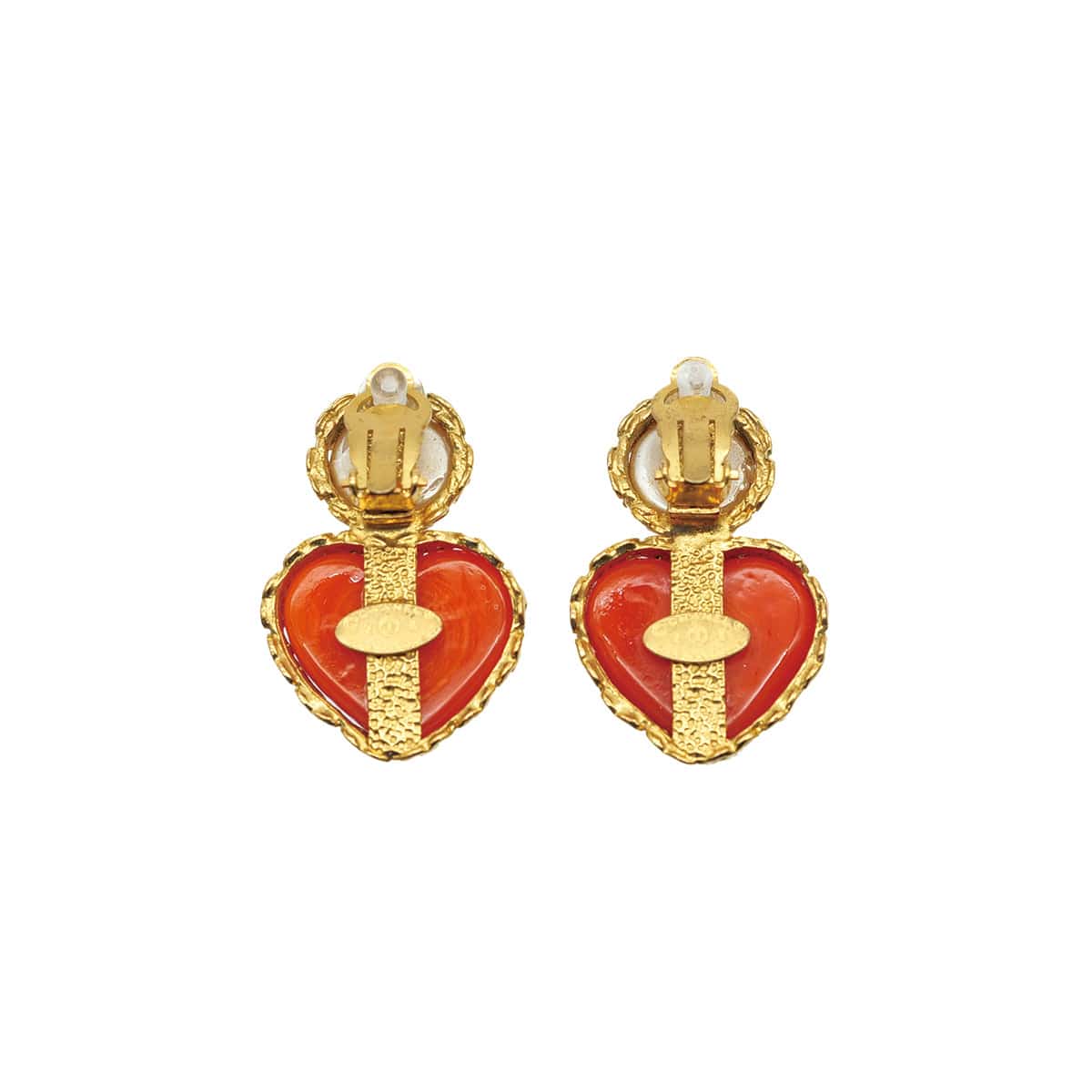 Luxury Promise Japan CHANEL VINTAGE EARRINGS HEART COLOR STONE ORANGE FAUX PEARL ACCESSORY 2/8 90208136