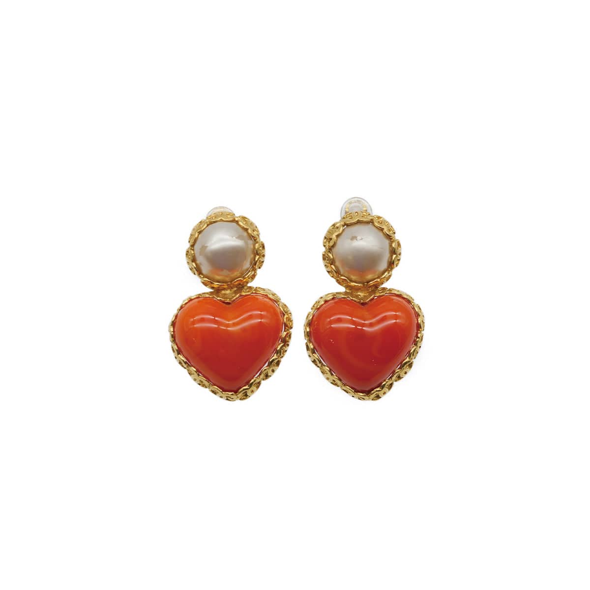 Luxury Promise Japan CHANEL VINTAGE EARRINGS HEART COLOR STONE ORANGE FAUX PEARL ACCESSORY 2/8 90208136
