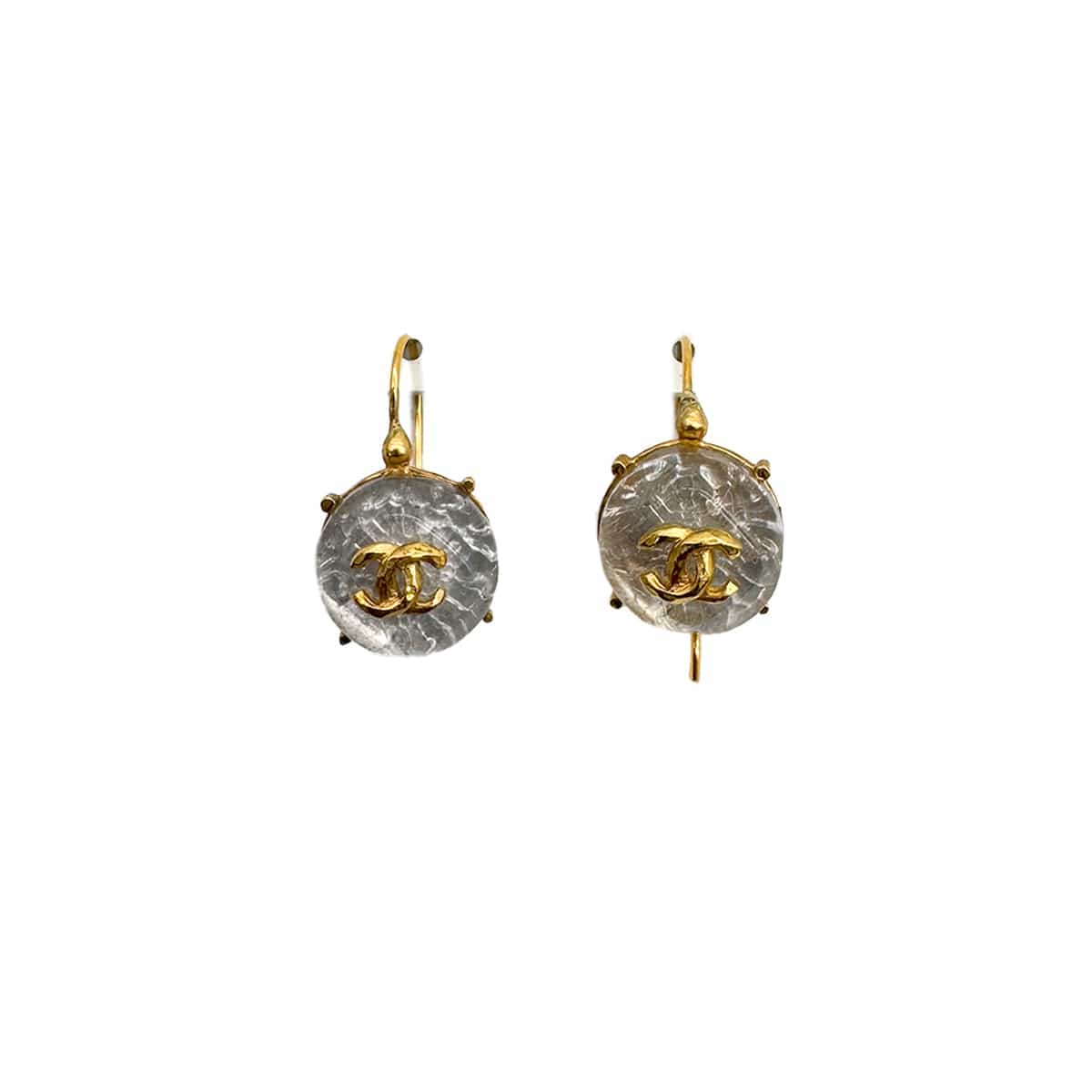 Luxury Promise Japan CHANEL VINTAGE EARRINGS ROUND COCOMARK GOLD CLEAR ACCESSORY 99P 90309758