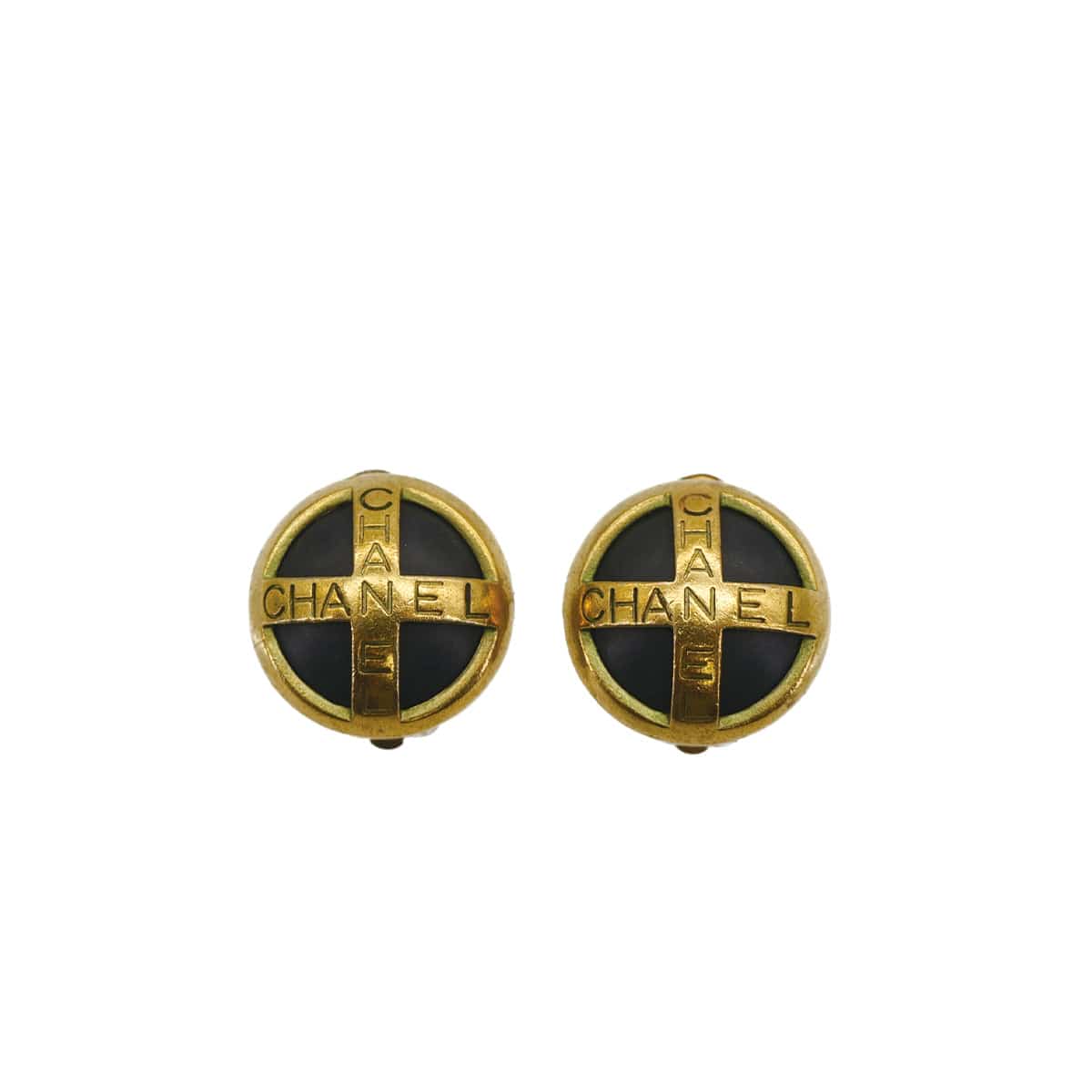 Luxury Promise Japan CHANEL VINTAGE EARRINGS ROUND LOGO GOLD BLACK ACCESSORY 94A 90309787
