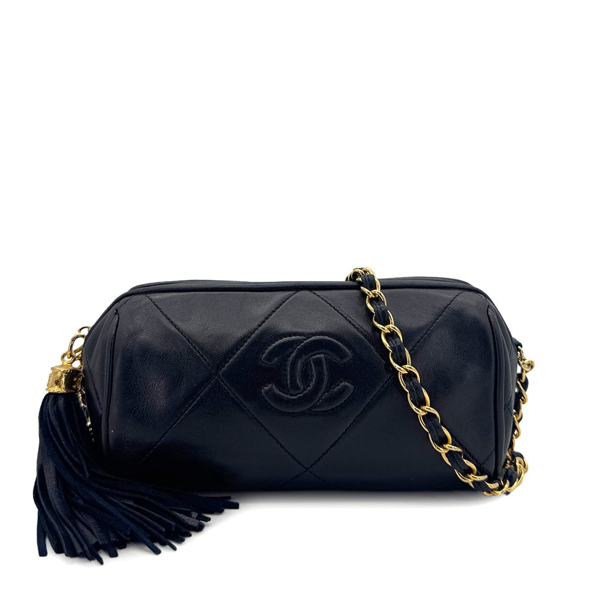 Luxury Promise Japan CHANEL VINTAGE FRINGE SHOULDER BAG NAVY LAMB SKIN 90300005