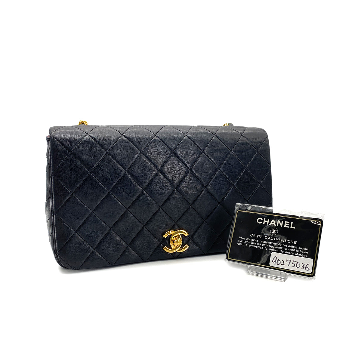 Luxury Promise Japan CHANEL VINTAGE FULL FLAP CHAIN SHOULDER BAG BLACK LAMB SKIN 90275036