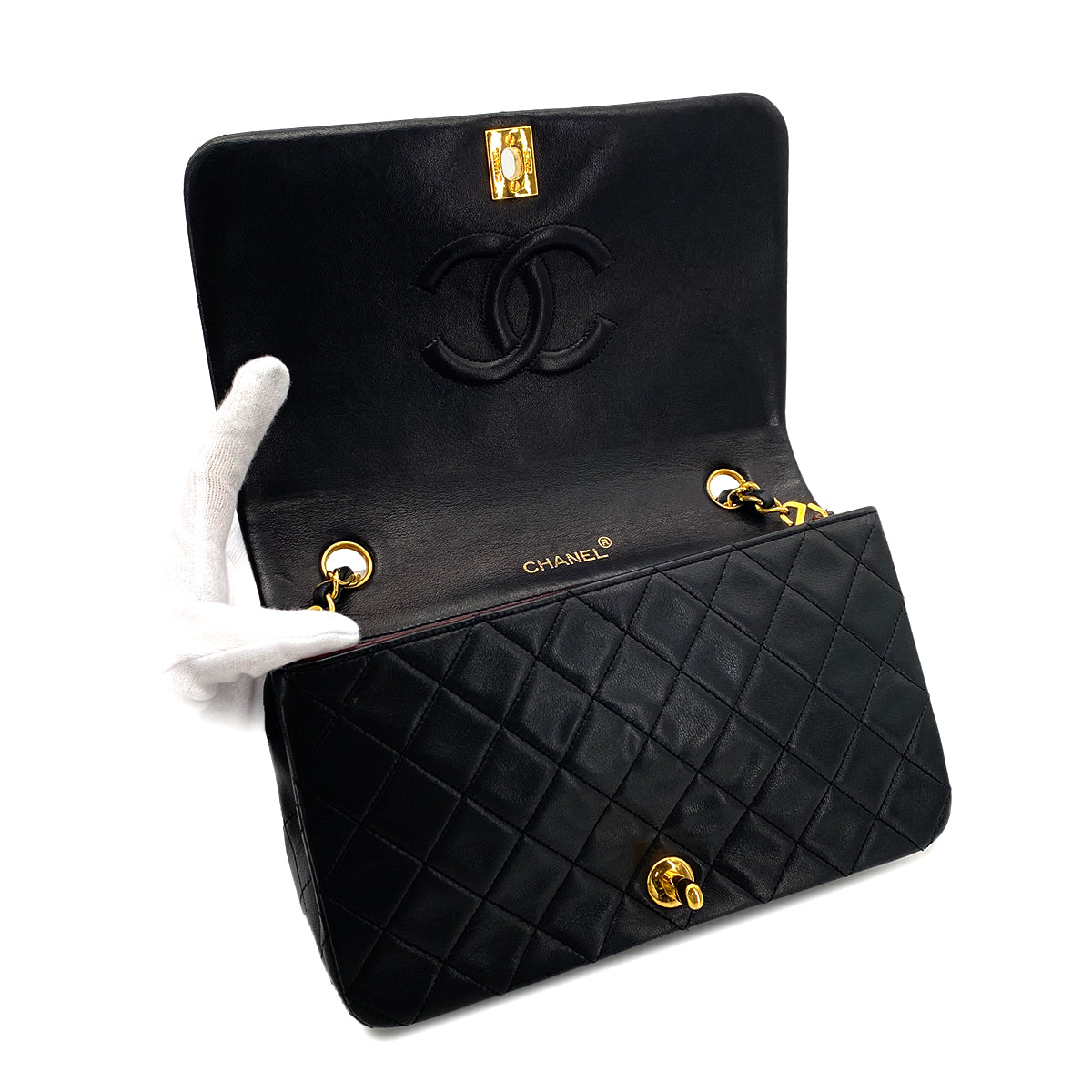 Luxury Promise Japan CHANEL VINTAGE FULL FLAP CHAIN SHOULDER BAG BLACK LAMB SKIN 90275036