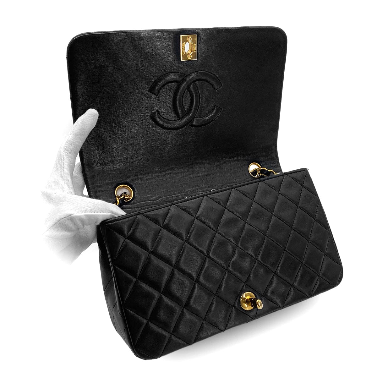 Luxury Promise Japan CHANEL VINTAGE FULL FLAP CHAIN SHOULDER BAG BLACK LAMB SKIN 90301010