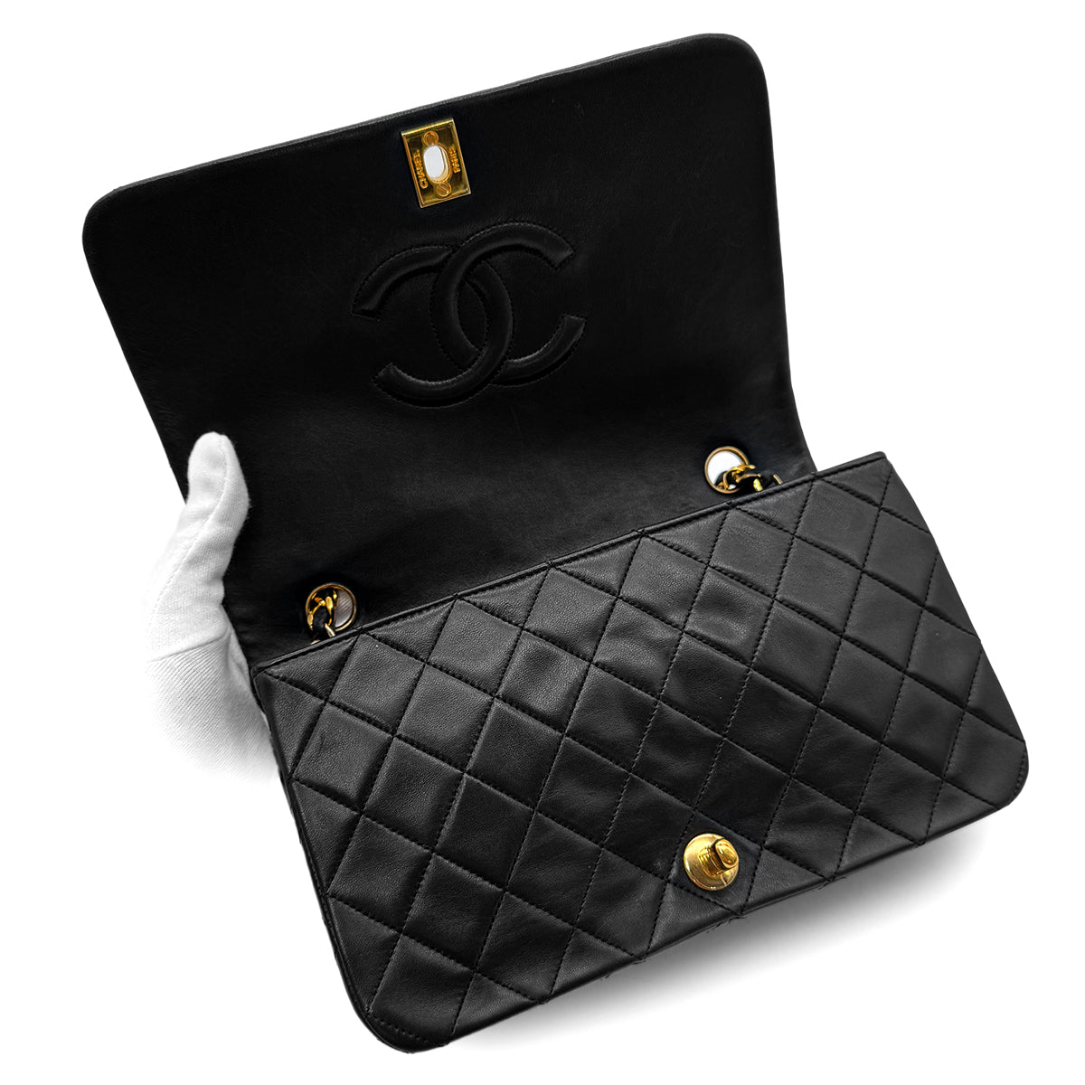 Luxury Promise Japan CHANEL VINTAGE FULL FLAP CHAIN SHOULDER BAG BLACK LAMB SKIN 90302899