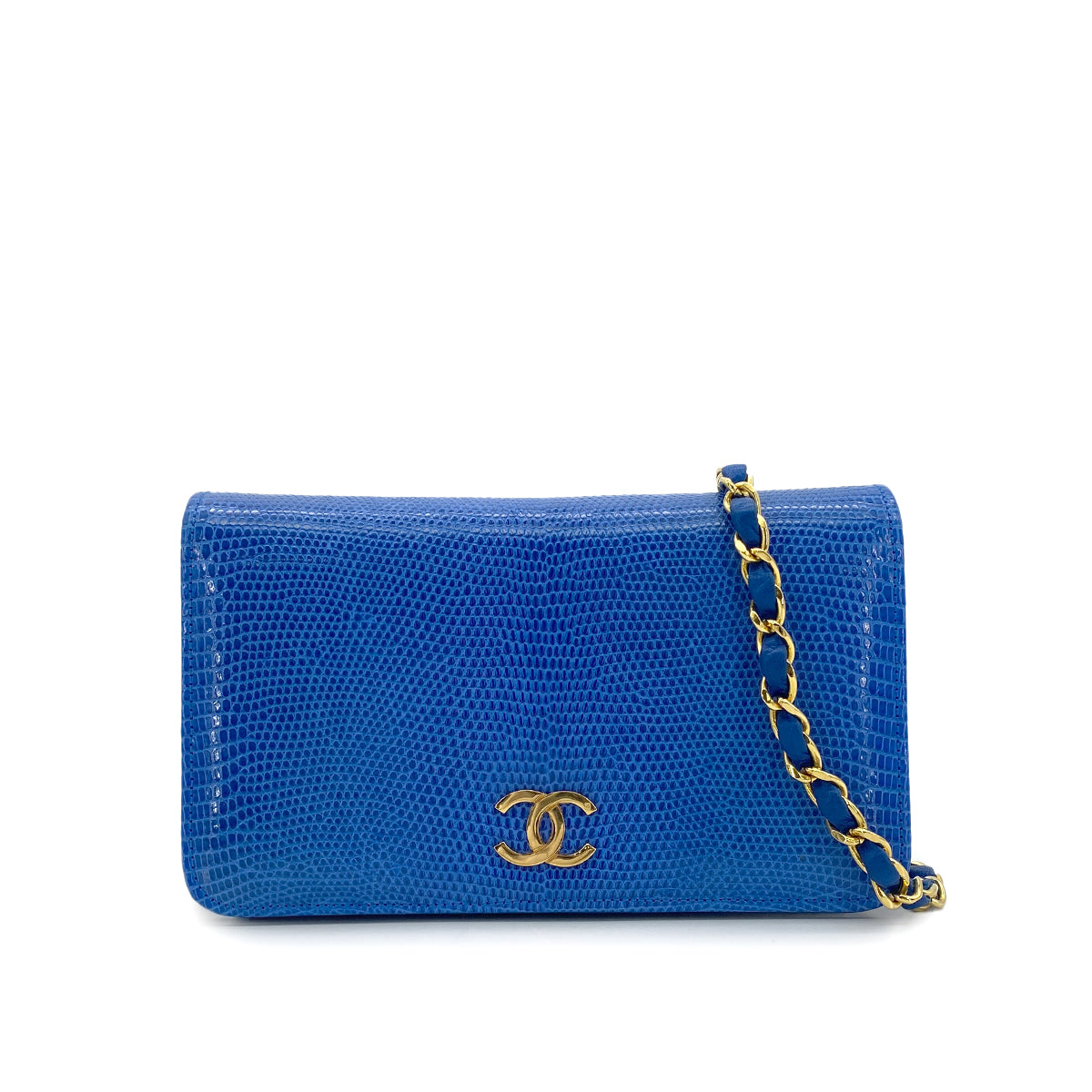 Luxury Promise Japan CHANEL VINTAGE FULL FLAP CHAIN SHOULDER BAG BLUE LIZARD 90299083