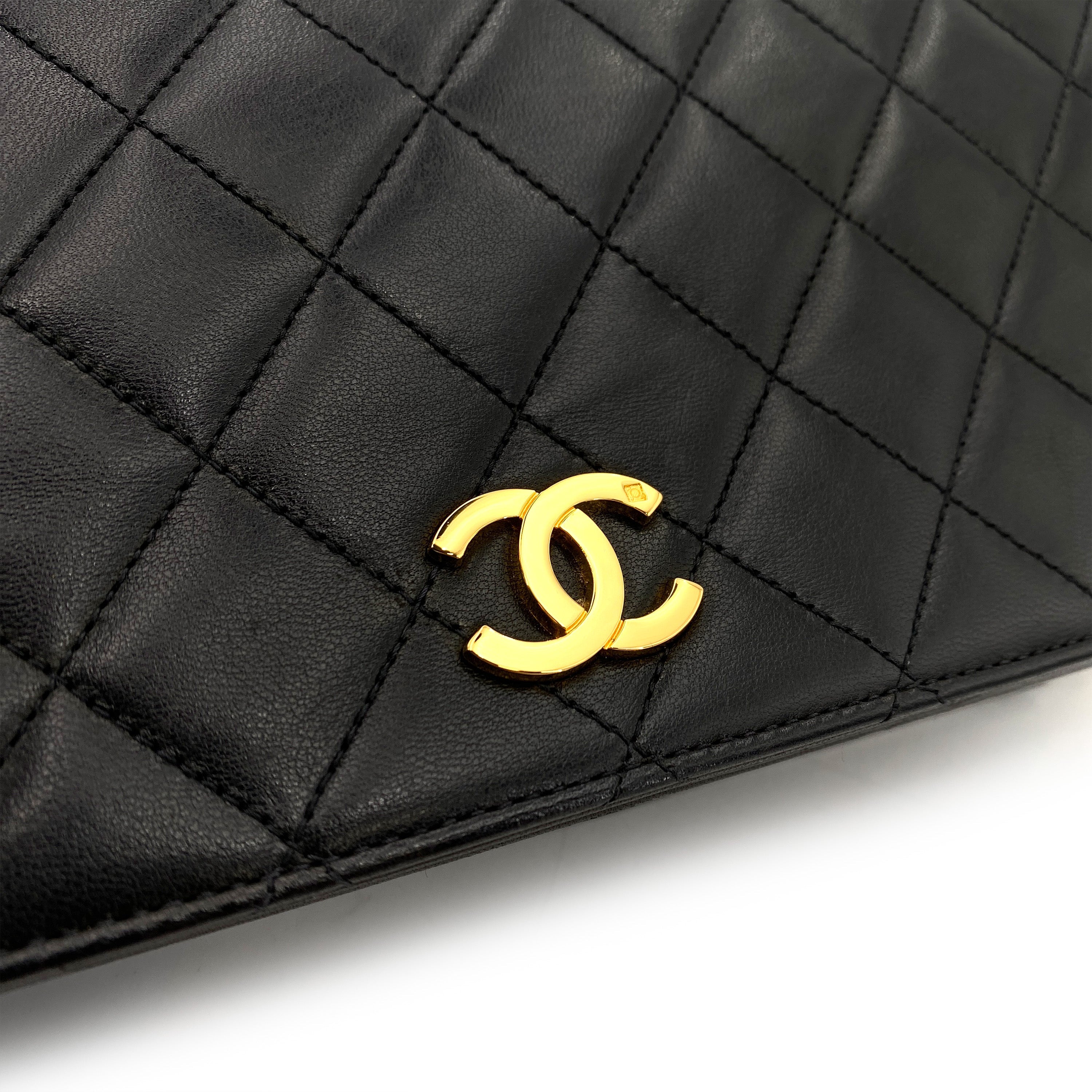 Luxury Promise Japan CHANEL VINTAGE FULL FLAP PUSH LOCK CHAIN SHOULDER BAG BLACK LAMB SKIN 90244692