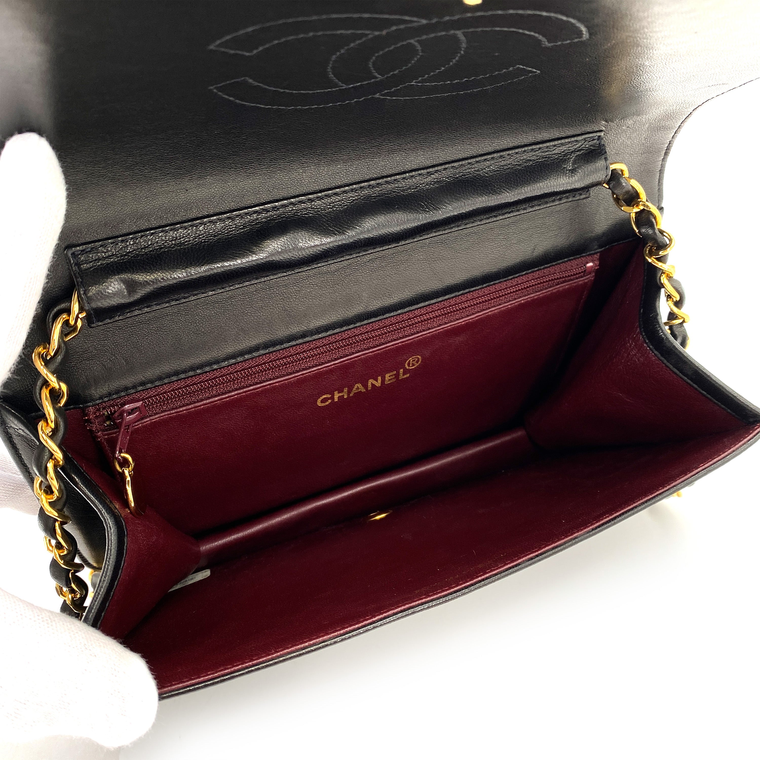 Luxury Promise Japan CHANEL VINTAGE FULL FLAP PUSH LOCK CHAIN SHOULDER BAG BLACK LAMB SKIN 90244692