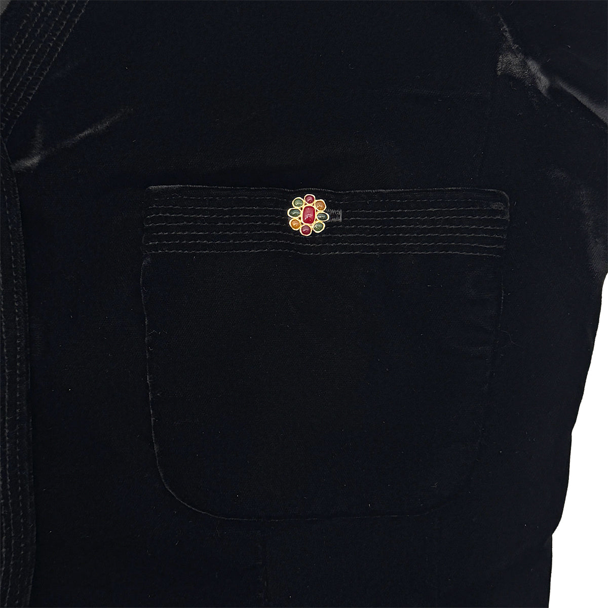 Luxury Promise Japan CHANEL VINTAGE GRIPOIX BUTTON VELOR HALF SLEEVE JACKET BLACK RAYON RTW 90284590