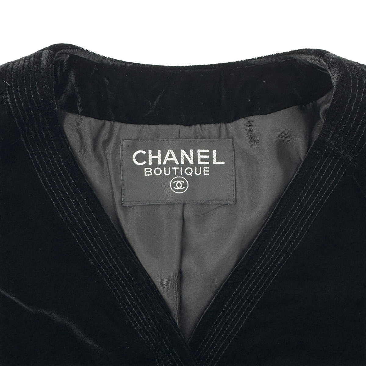Luxury Promise Japan CHANEL VINTAGE GRIPOIX BUTTON VELOR HALF SLEEVE JACKET BLACK RAYON RTW 90284590