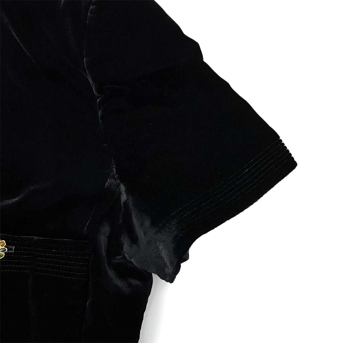 Luxury Promise Japan CHANEL VINTAGE GRIPOIX BUTTON VELOR HALF SLEEVE JACKET BLACK RAYON RTW 90284590