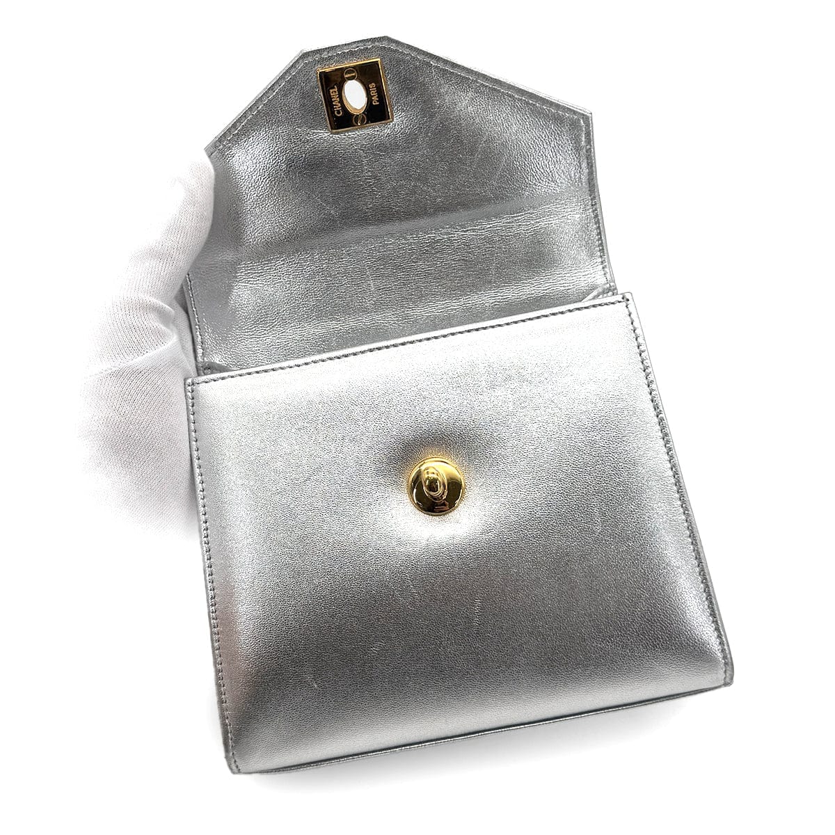 Luxury Promise Japan CHANEL VINTAGE HAND BAG SILVER LAMB SKIN 90275605