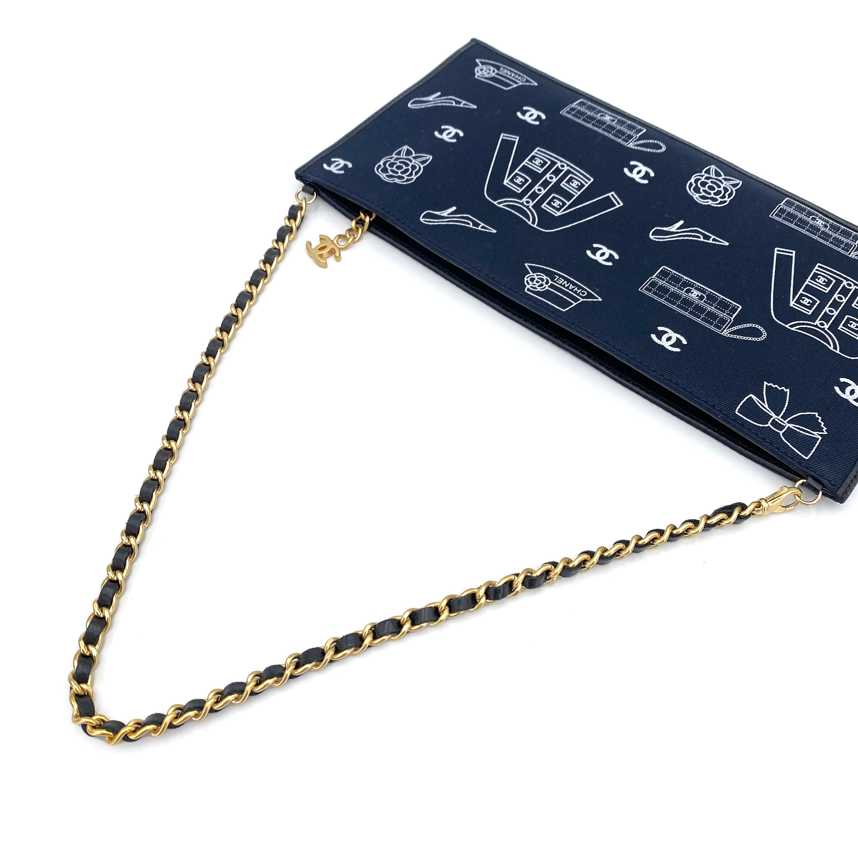 Luxury Promise Japan CHANEL VINTAGE ICON FLAT CHAIN SHOULDER BAG NAVY CANVAS 90242136
