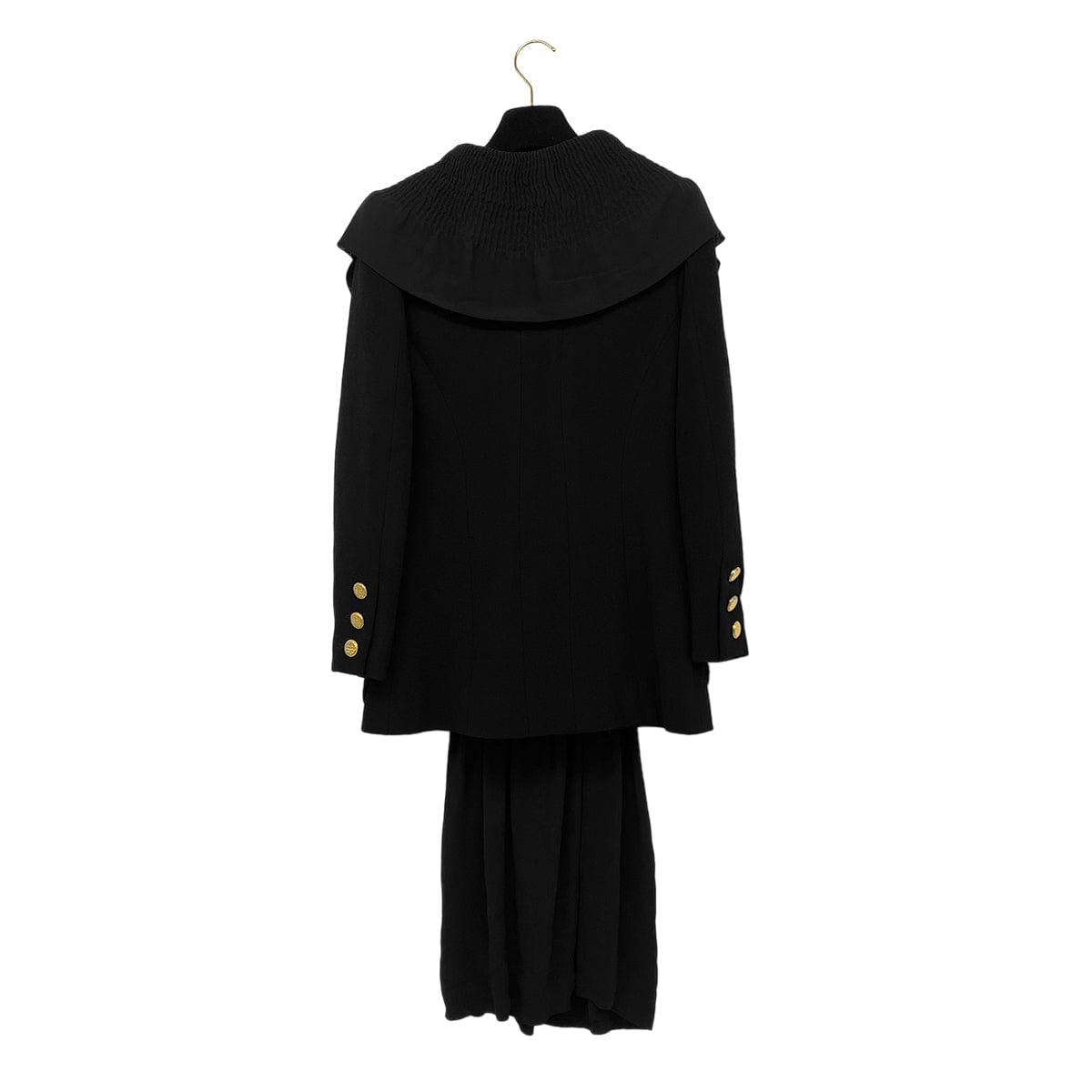 Luxury Promise Japan CHANEL VINTAGE JACKET CORSET DRESS SET GOLD BUTTON BLACK WOOL 38 RTW 90287484