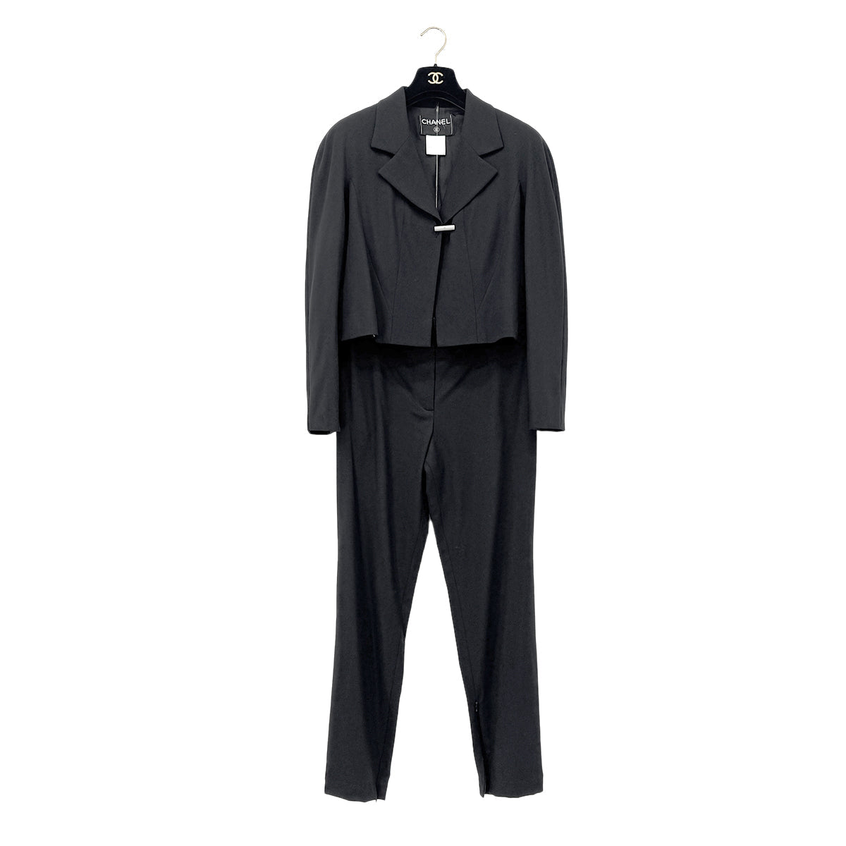 Luxury Promise Japan CHANEL VINTAGE JACKET PANTS SET BLACK WOOL 40 99A RTW 90286201