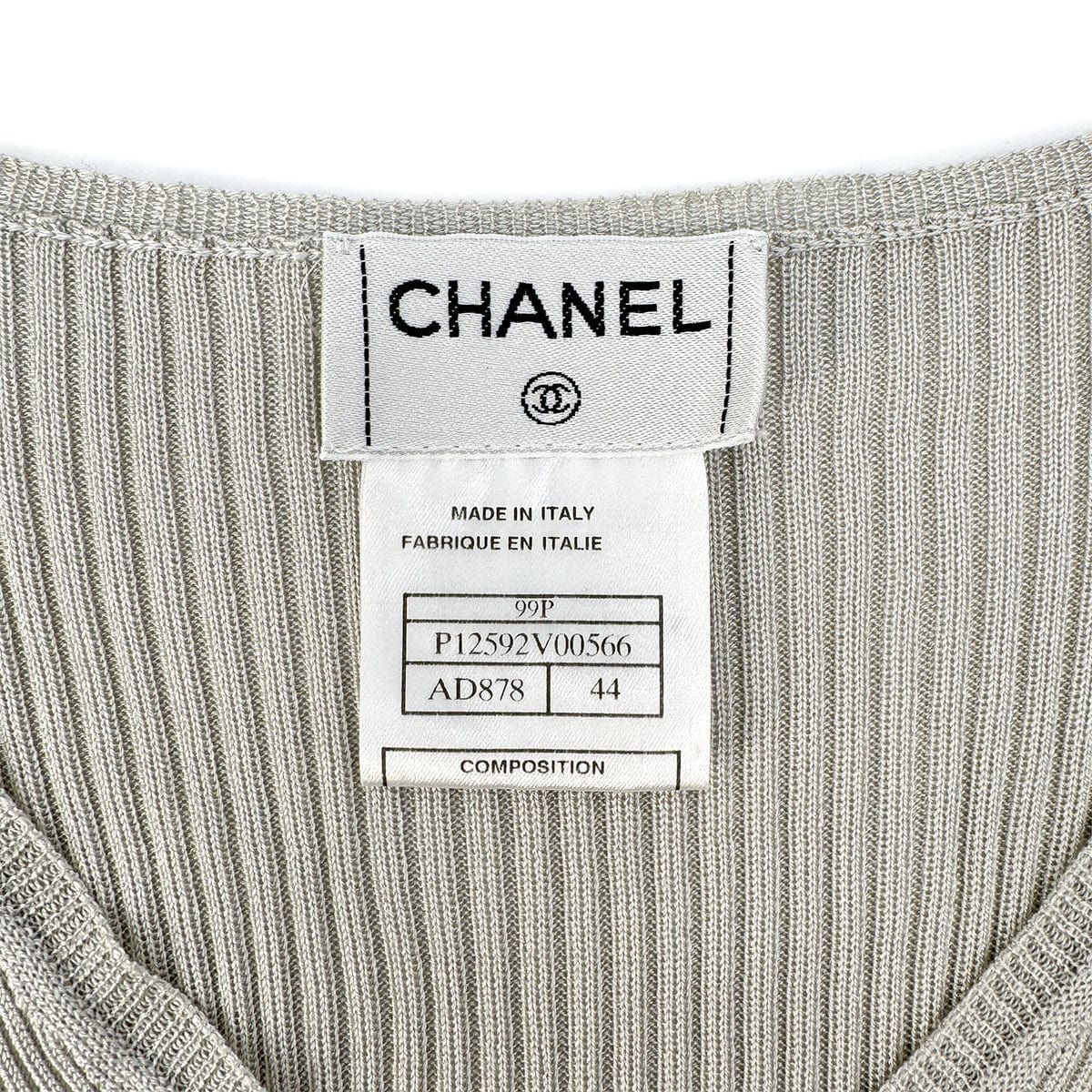 Luxury Promise Japan CHANEL VINTAGE KNIT SHORT SLEEVE TOPS LOGO GRAY SILK 44 99P RTW 90293287