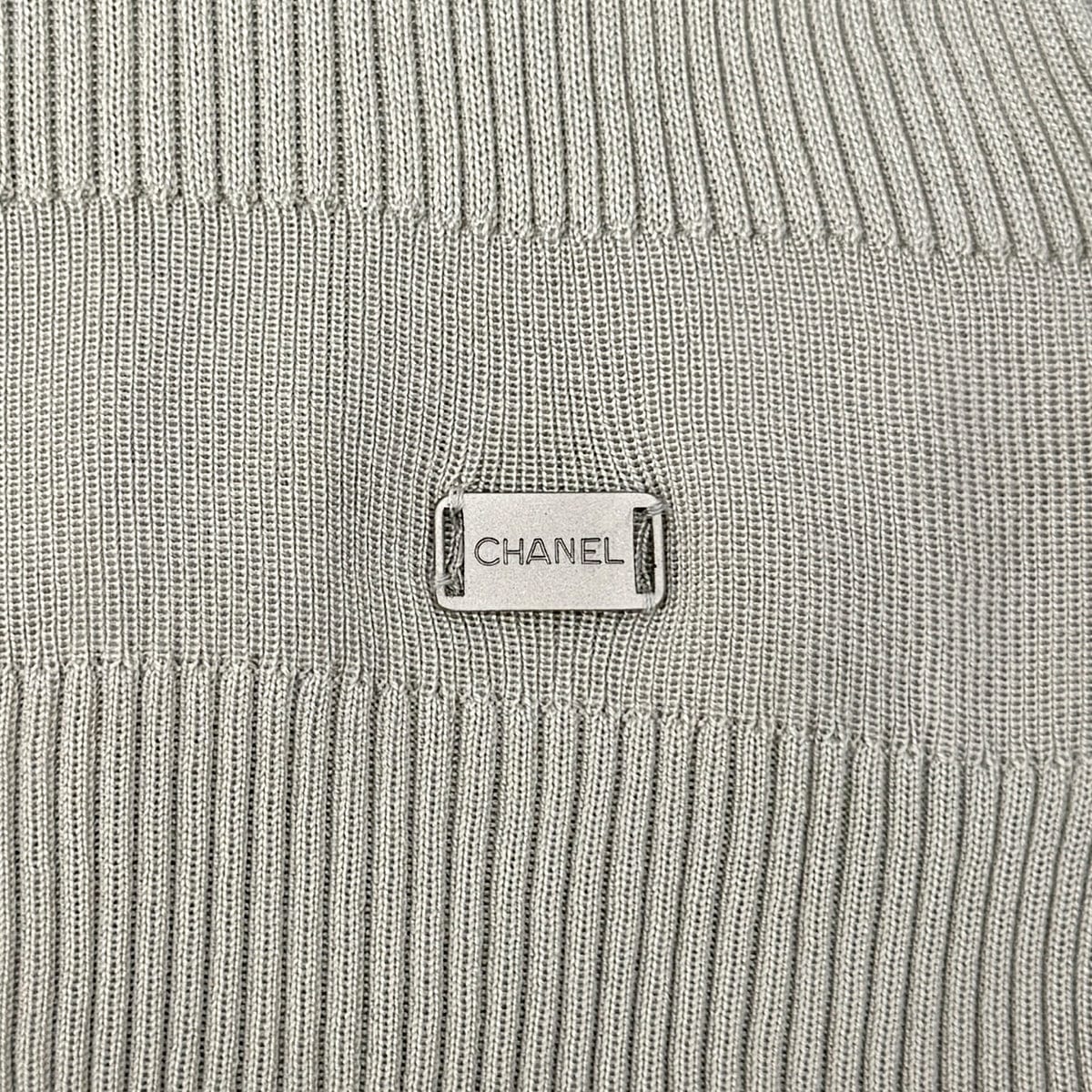 Luxury Promise Japan CHANEL VINTAGE KNIT SHORT SLEEVE TOPS LOGO GRAY SILK 44 99P RTW 90293287