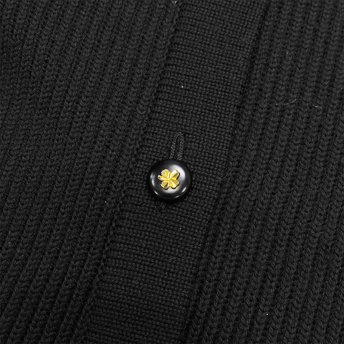 Luxury Promise Japan CHANEL VINTAGE KNIT TOPS SKIRT SET CLOVER BUTTON BLACK WOOL 38  RTW 90283151