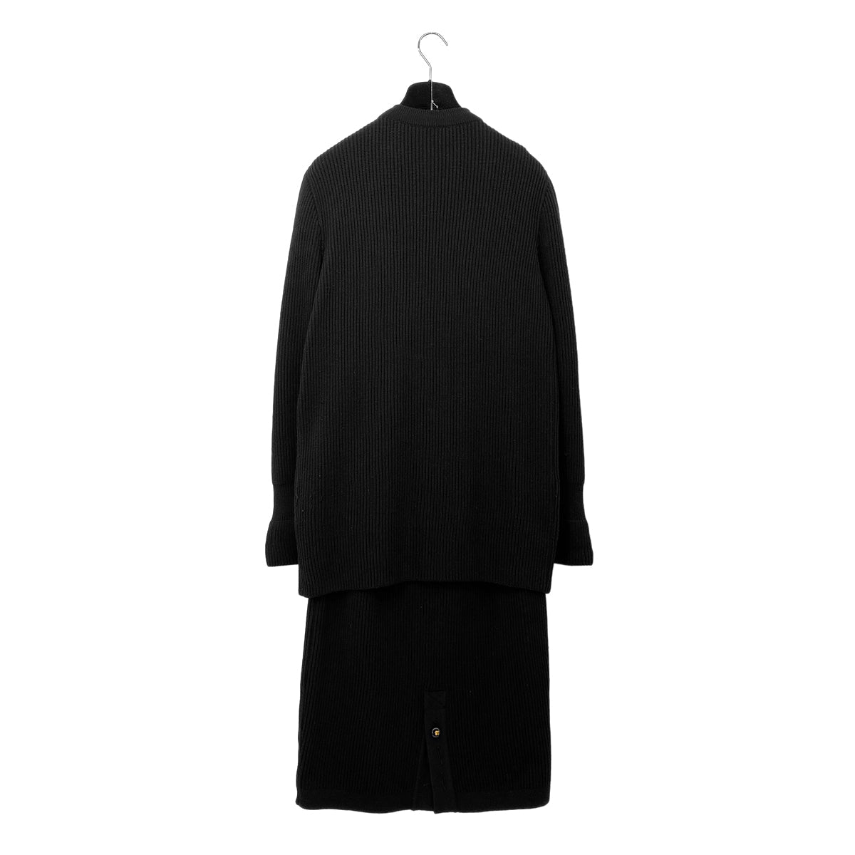 Luxury Promise Japan CHANEL VINTAGE KNIT TOPS SKIRT SET CLOVER BUTTON BLACK WOOL 38  RTW 90283151