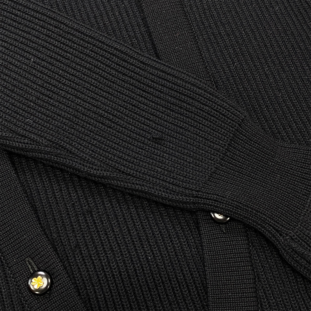 Luxury Promise Japan CHANEL VINTAGE KNIT TOPS SKIRT SET CLOVER BUTTON BLACK WOOL 38  RTW 90283151