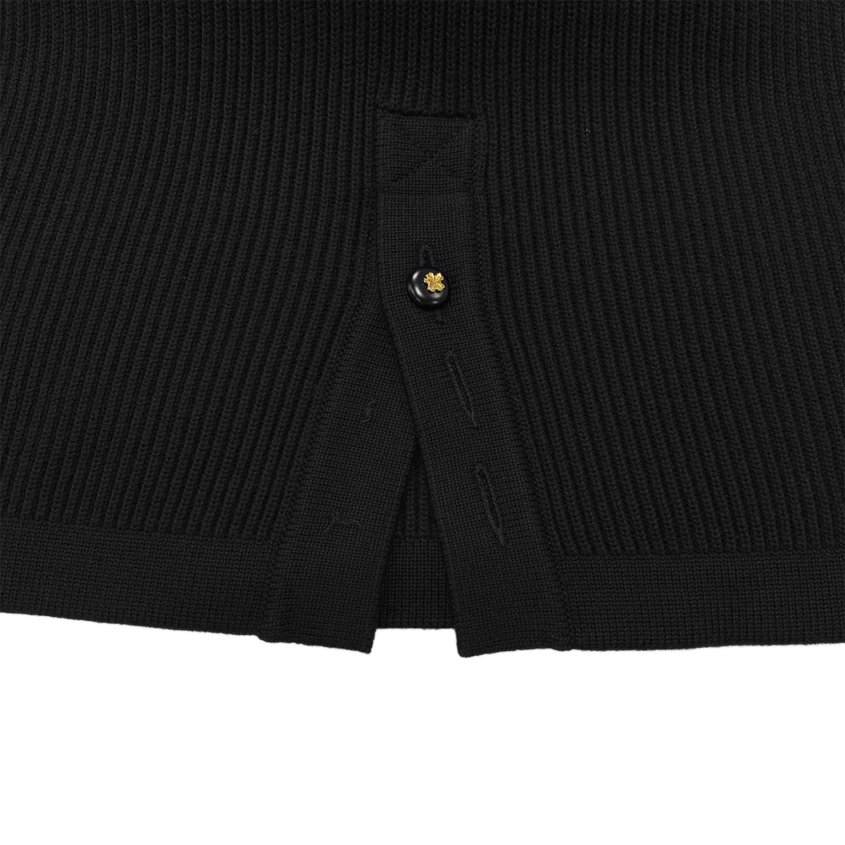 Luxury Promise Japan CHANEL VINTAGE KNIT TOPS SKIRT SET CLOVER BUTTON BLACK WOOL 38  RTW 90283151