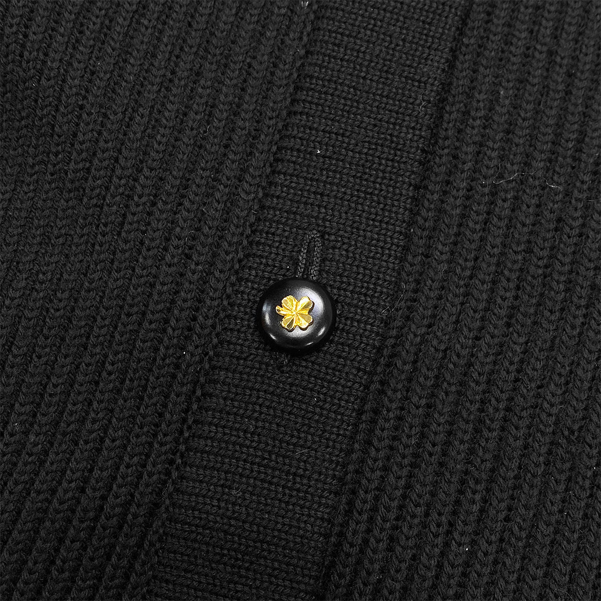 Luxury Promise Japan CHANEL VINTAGE KNIT TOPS SKIRT SET CLOVER BUTTON BLACK WOOL 38  RTW 90283151