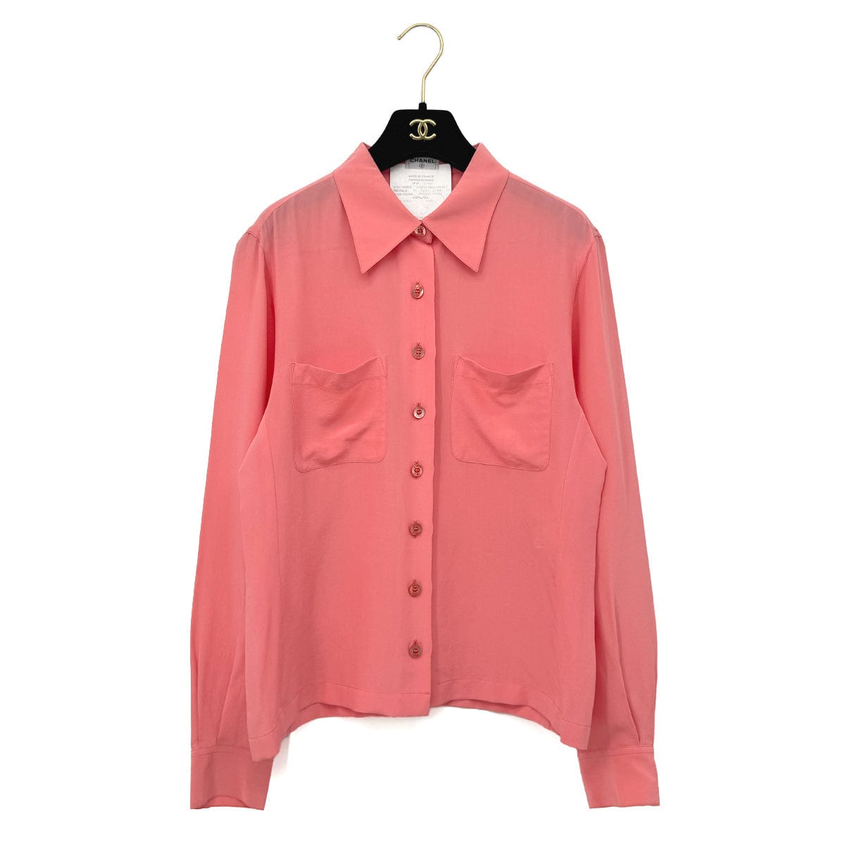 Luxury Promise Japan CHANEL VINTAGE LOGO BUTTON SHIRT PINK SILK 42 RTW 90292792
