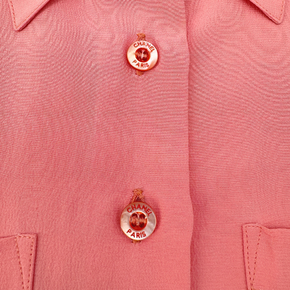 Luxury Promise Japan CHANEL VINTAGE LOGO BUTTON SHIRT PINK SILK 42 RTW 90292792